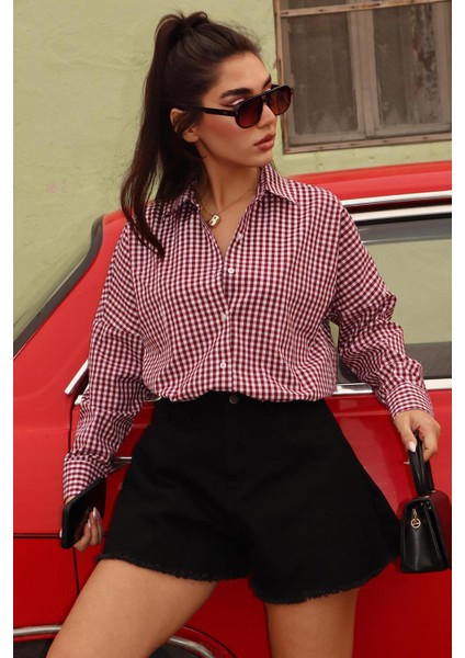 Bordo Pötikareli Uzun Kollu Kadın Gömlek MG2386 indirimleri