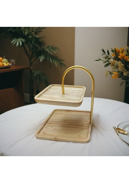 Bambu 2 Katlı Stant, Sunum Standı , Çift Katlı Sunumluk, Dekoratif Stant, Sunum Seti