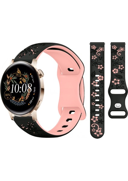 Huawei Watch Gt2 Gt3 42MM Ile Uyumlu Floraflex Çiçek Desenli Silikon Kordon