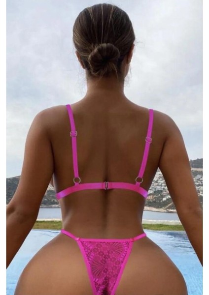 Dantel Ince Askılı Iç Çamaşır Takımı String Tanga Kostümü
