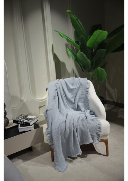 Açık Gri Müslin Koltuk Şalı / Tv Battaniyesi (100 x 200 Cm)