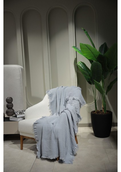 Açık Gri Müslin Koltuk Şalı / Tv Battaniyesi (100 x 200 Cm) modelleri