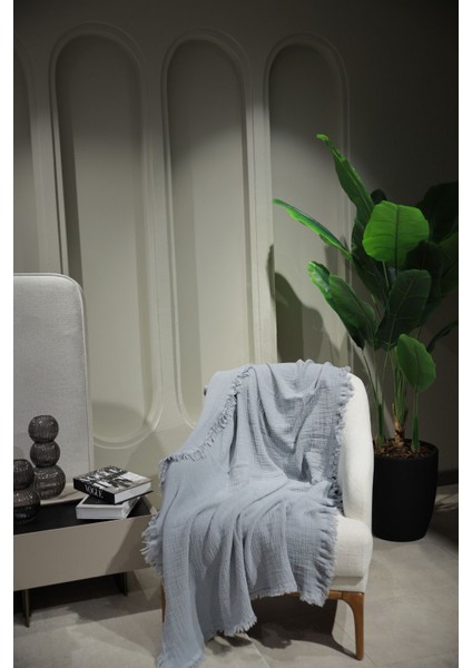 Açık Gri Müslin Koltuk Şalı / Tv Battaniyesi (100 x 200 Cm) indirimleri