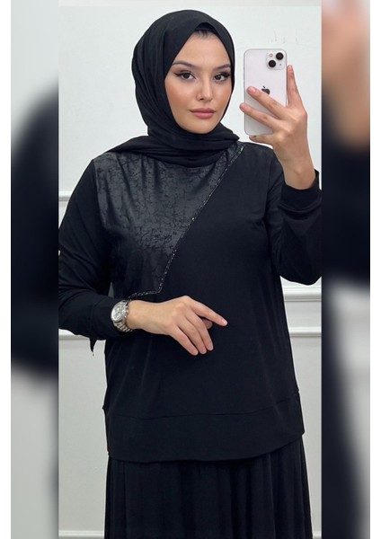 Elele Kadın Nova Kombinli Sandy Taşlı Piliseli Siyah Bluz Etek Takım fiyatları