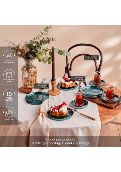 Teo Yeşil 18 Parça Pasta ve Çay Ikram Seti 132 ml