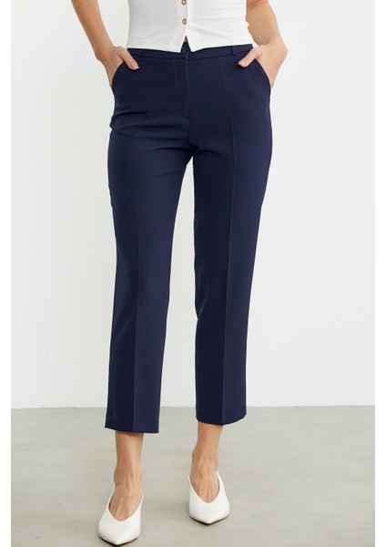 Bilek Boy Cepli Kumaş Pantolon - Lacivert modelleri