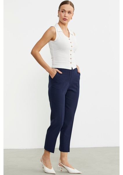 Bilek Boy Cepli Kumaş Pantolon - Lacivert fırsatları