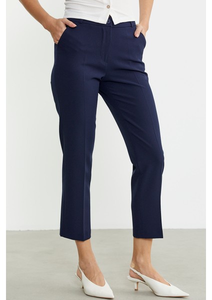 Bilek Boy Cepli Kumaş Pantolon - Lacivert indirimleri