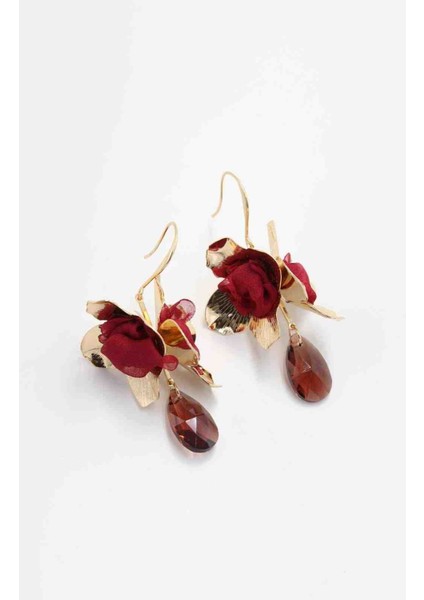 Büyük Boy Bordo Çiçek Küpe(75mm)