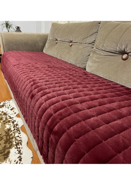 Puffy Bubble Tavşan Tüyü Kaymaz Taban Çekyat Koltuk Örtüsü 75X185(BORDO)