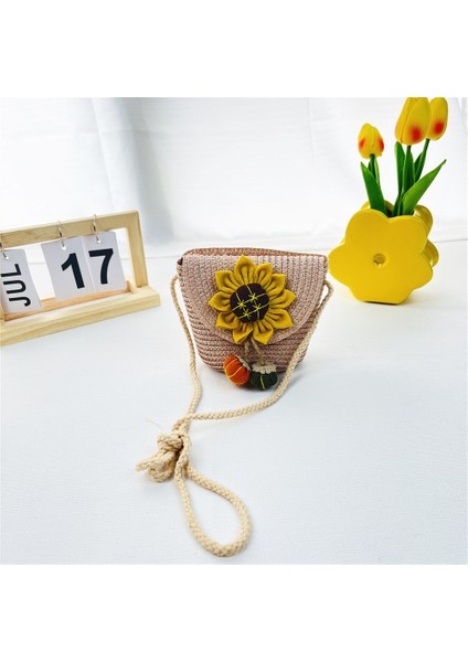 Ilkbahar ve Yaz Yeni Hasır Çocuk Çantaları Ayçiçeği Bozuk Para Çantası Crossbody Küçük Çanta (Yurt Dışından)