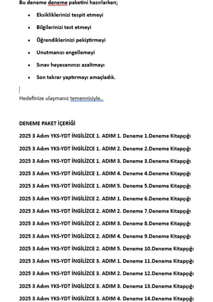 2025 3 Adım Yks-Ydt Ingilizce Mebi Özgün Sorular 15LI Deneme Kitapçık Fasikül Paketi Video Çözümlü fırsatları