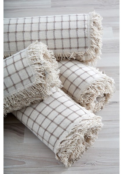 %100 Pamuklu Buldan Işi Kareli Kahve Renk Çekyat Örtüsü 180*220 cm