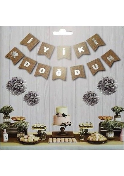 Iyi Ki Doğdun Kraft Bayrak Set Gümüş Yazı fiyatları