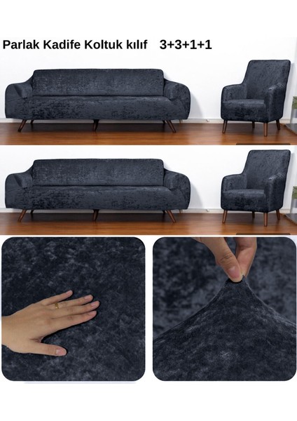 Yumuşacık Yıkanabilir Tüy Leke Tutmayan Lastikli Kadife Koltuk Örtüsü Koltuk Kılıfı Takımı 4lü"set