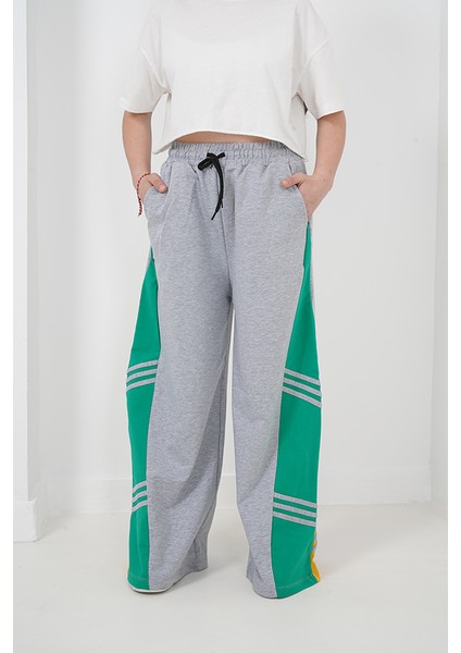 Kız Çocuk Iki Iplik Kumaş Ispanyol Paça Çizgili Jogger Pantolon