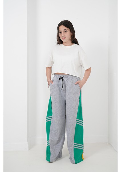Kız Çocuk Iki Iplik Kumaş Ispanyol Paça Çizgili Jogger Pantolon indirimleri