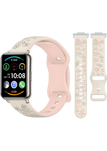 Huawei Watch Fit 2 Ile Uyumlu Floraflex Çiçek Desenli Silikon Kordon