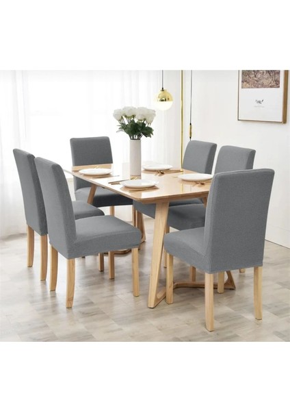 6'lı Sandalye Kılıfı Koyu Gri Renk Likralı Yıkanabilir