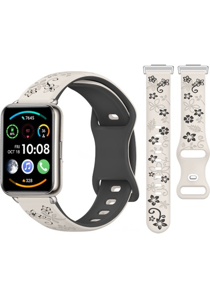 Huawei Watch Fit 2 Ile Uyumlu Floraflex Çiçek Desenli Silikon Kordon