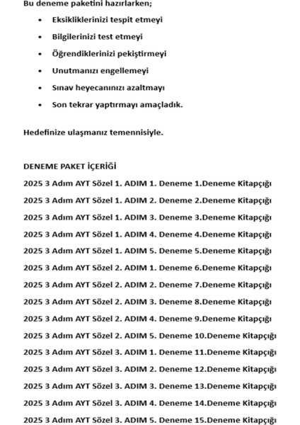 2025 3 Adım Yks-Ayt Sözel Mebi Özgün Sorular 15LI Deneme Fasikül Paketi Video Çözümlü