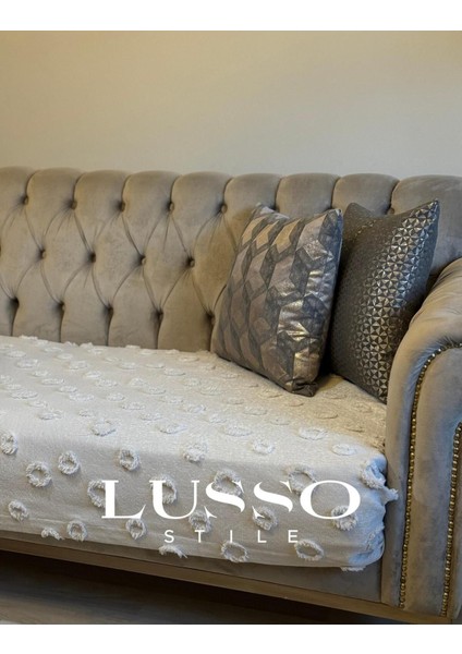 Ponpon Koltuk Örtüsü Taş Rengi 100X240