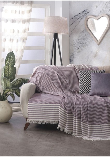 Olimpos Mürdüm Koltuk Örtüsü 180 x 200 cm Kanepe Çekyat Divan Berjer Örtüsü Pamuklu Püsküllü