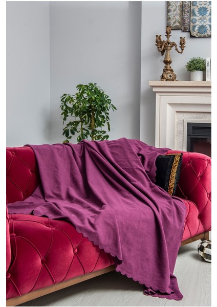 Koltuk Örtüsü | Çekyat Örtüsü | Koltuk Şalı 175X215 Mikrofiber Şönil Çift Taraflı Kaymaz | Mürdüm