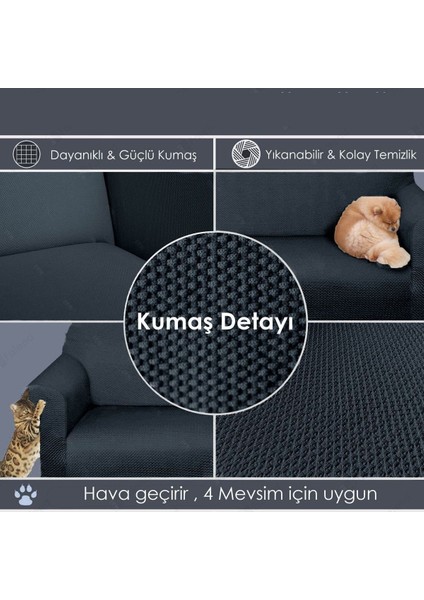 Bal Peteği Kumaş Likralı Esnek Yikanabilir Lastikli Koltuk Örtüsü 3*kişilik Koltuk Örtüsü.antrasit