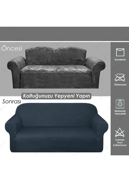 Bal Peteği Kumaş Likralı Esnek Yikanabilir Lastikli Koltuk Örtüsü 3*kişilik Koltuk Örtüsü.antrasit