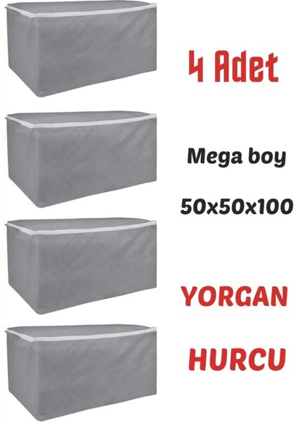 4 Adet Büyük Boy Gri Renk Baza Altı Hurç Yorgan Hurcu Mega Boy Hurç 100 x 50 x 50 cm Ebatında