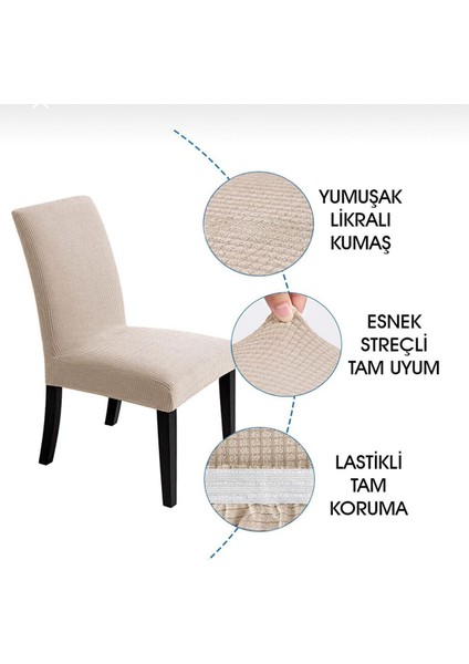 6'lı Sandalye Kılıfı Taş Renk Likralı Yıkanabilir modelleri