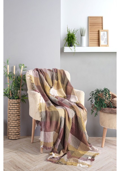 Mylasahome %100 Pamuk Ekose Desenli Çok Amaçlı Koltuk Şalı 130 x 170 (Kırlentsiz) modelleri