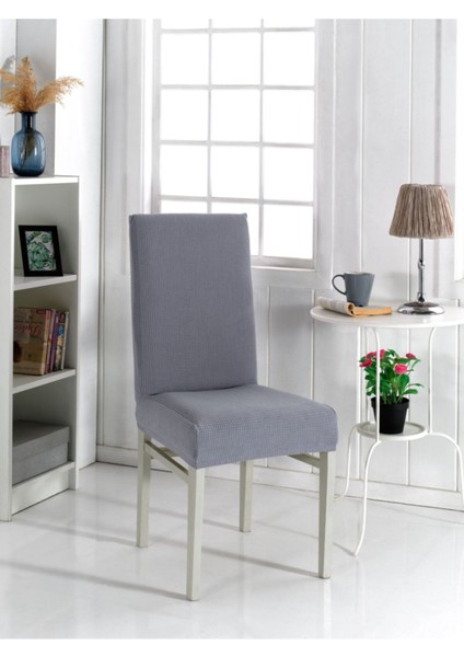 Likralı Pitikare Sandalye Kılıfı . Sandalye Örtüsü Gri Renk 6 Adet