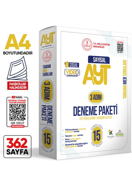 2025 3 Adım Yks-Ayt Sayısal Mebi Özgün Sorular 15LI Deneme Fasikül Paketi Video Çözümlü