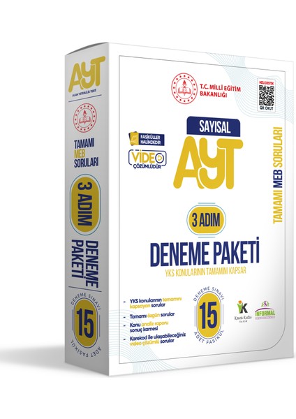 2025 3 Adım Yks-Ayt Sayısal Mebi Özgün Sorular 15LI Deneme Fasikül Paketi Video Çözümlü