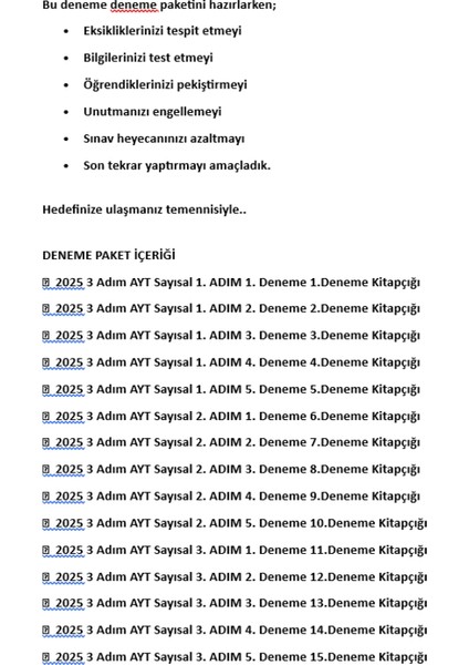 2025 3 Adım Yks-Ayt Sayısal Mebi Özgün Sorular 15LI Deneme Fasikül Paketi Video Çözümlü