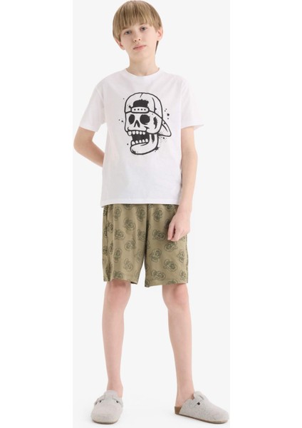 Erkek Çocuk Pijama Takımı Baskılı Kısa Kollu Üst Beli Lastikli Şort E0019A825SM
