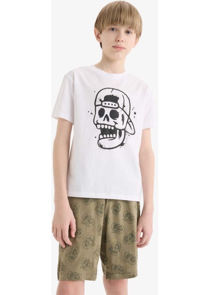 Erkek Çocuk Pijama Takımı Baskılı Kısa Kollu Üst Beli Lastikli Şort E0019A825SM modelleri