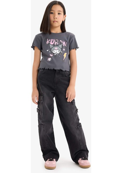 Kız Çocuk Kuromi Cropped Fit Bisiklet Yaka Ribana Kısa Kollu Tişört E1884A825SM fiyatları