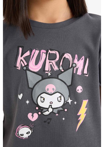 Kız Çocuk Kuromi Cropped Fit Bisiklet Yaka Ribana Kısa Kollu Tişört E1884A825SM indirimleri