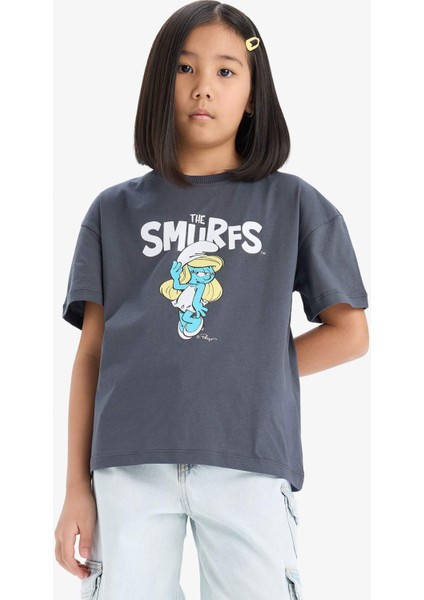 Kız Çocuk The Smurfs Relax Fit Bisiklet Yaka Sırt Baskılı Kısa Kollu Tişört E1882A825SM fırsatları