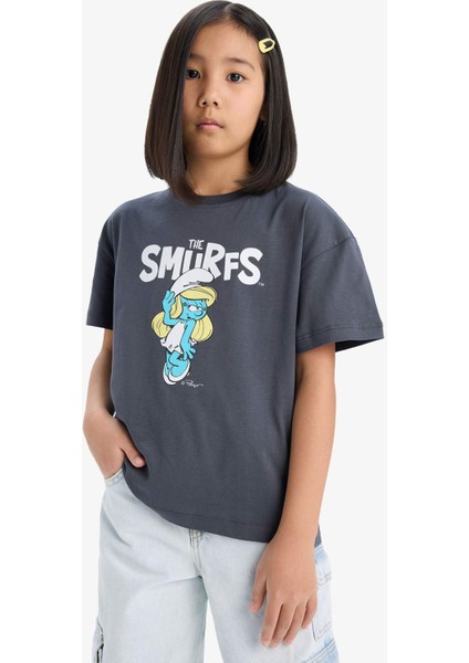 Kız Çocuk The Smurfs Relax Fit Bisiklet Yaka Sırt Baskılı Kısa Kollu Tişört E1882A825SM indirimleri