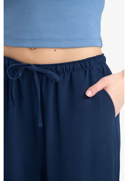 Keten Karışımlı Palazzo Pantolon Wide Leg Geniş Bol Paça Üç Cepli Normal Bel Basic Düz Standart Boy C4545AX25SP indirimleri