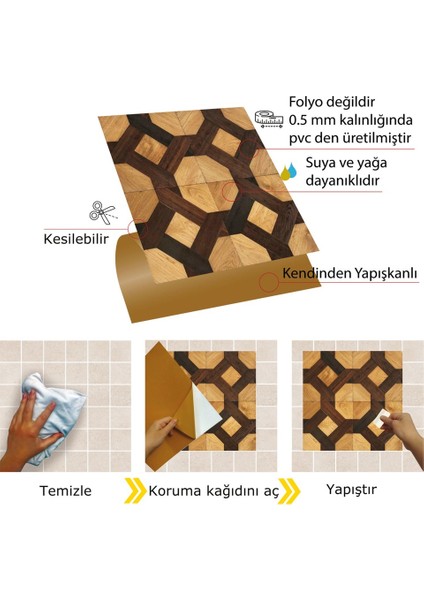 Kendinden Yapışkanlı Ahşap 008 Desenli Pvc Karo 30X30 cm (33 Adet) 3 M2