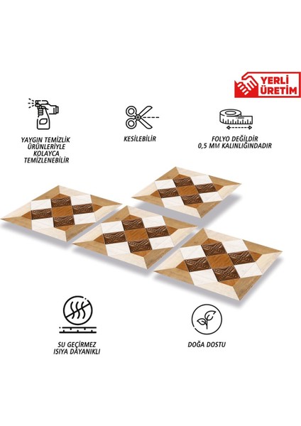 Kendinden Yapışkanlı Ahşap 009 Desenli Pvc Karo 30X30 cm (33 Adet) 3 M2