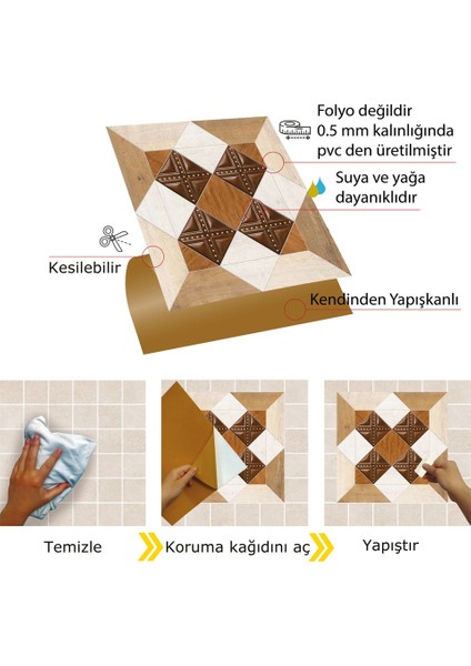 Kendinden Yapışkanlı Ahşap 009 Desenli Pvc Karo 30X30 cm (33 Adet) 3 M2