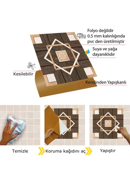 Kendinden Yapışkanlı Ahşap 015 Desenli Pvc Karo 30X30 cm (33 Adet) 3 M2