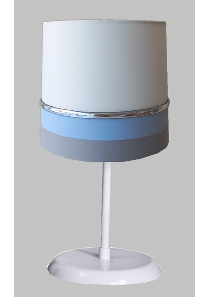 Beyaz Mavi Kumaş Kaplama Yatak Odası Çocuk Odası ve Bebek Odası Abajur Masa Lambası Aydınlatma