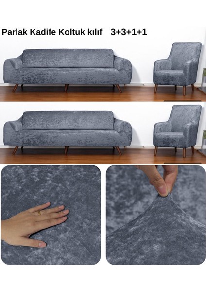 Yumuşacık Yıkanabilir Tüy Leke Tutmayan Lastikli Kadife Koltuk Örtüsü Koltuk Kılıfı Takımı 4lü"set